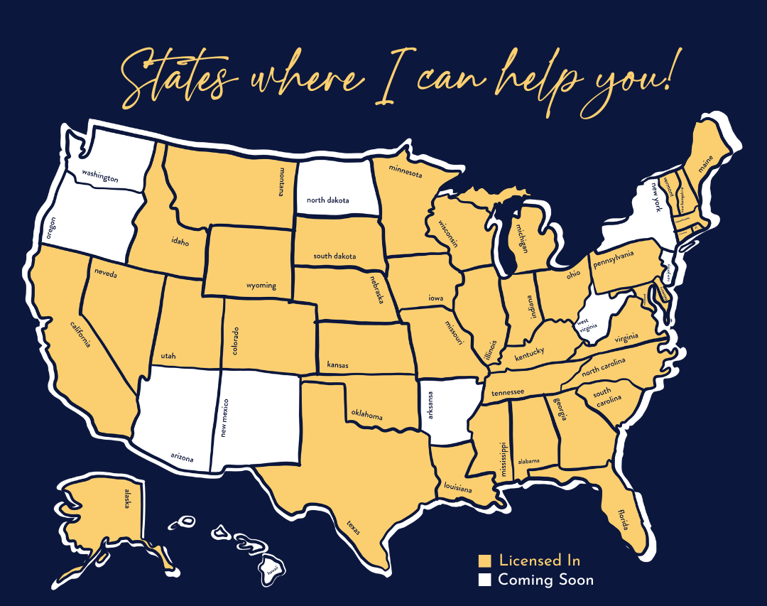 A map of the united states with the words states where i can help you