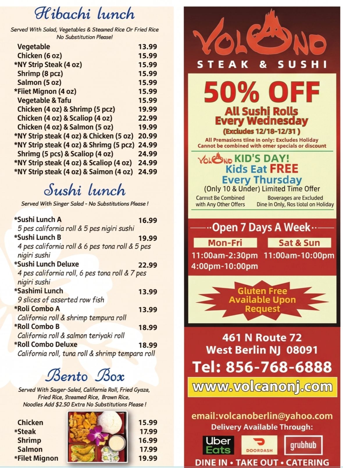 Volcano Steak & Sushi West Berlin menu page 2