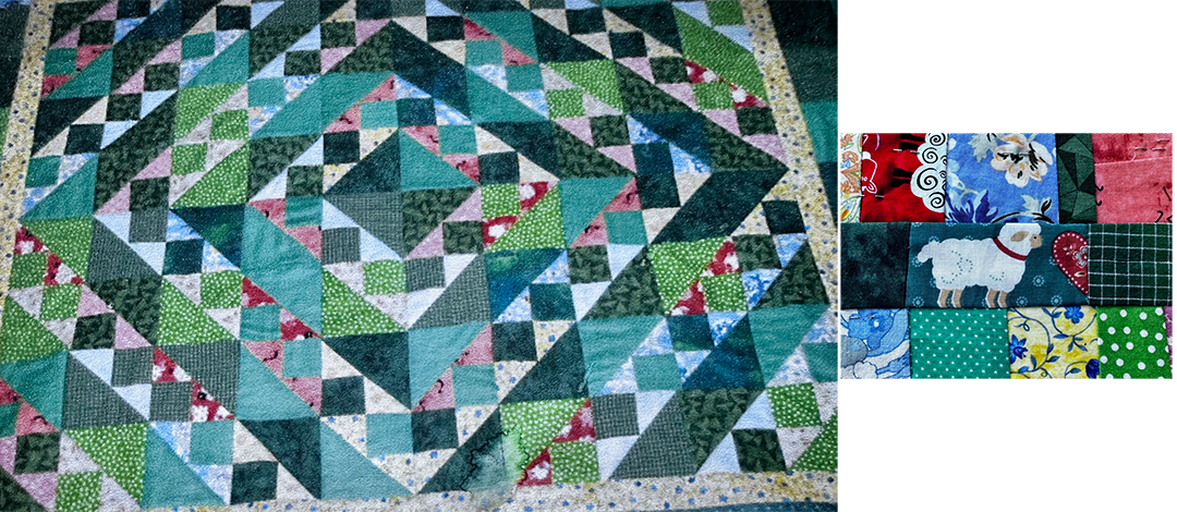 Quilt for Tricia plus materials sample block.