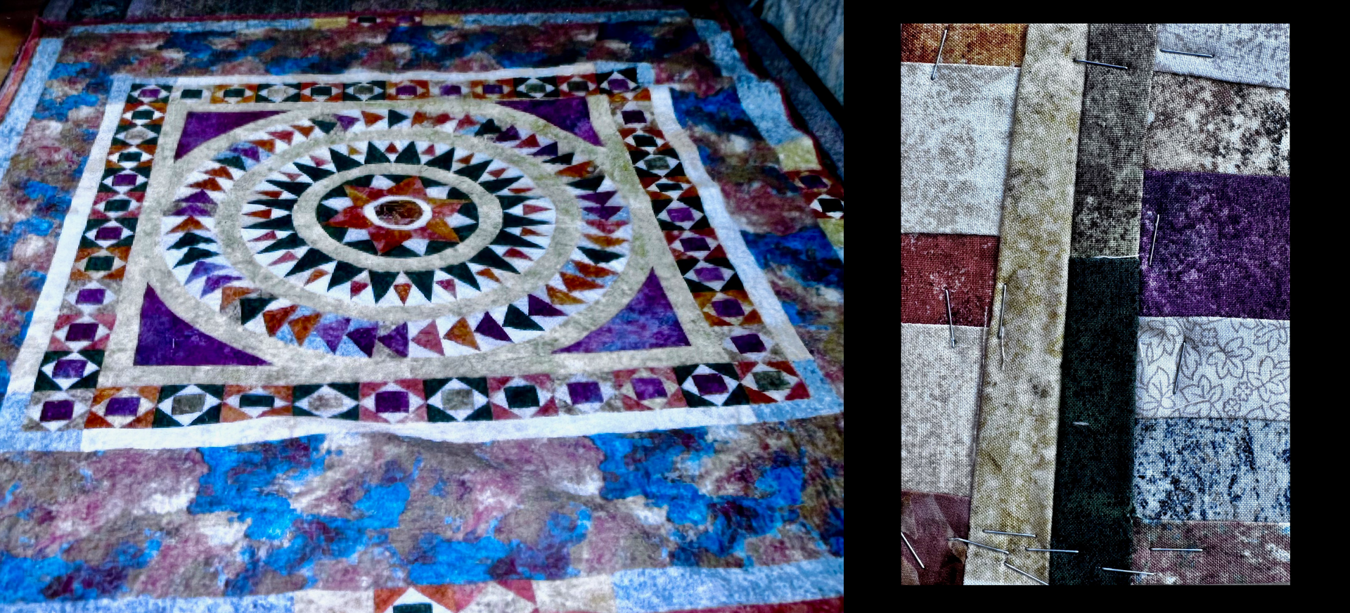 Quilt for the parents of Marzia Leone plus materials sample block.