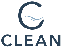 Clean logo with dark blue stylized C and wave, above the word “CLEAN”