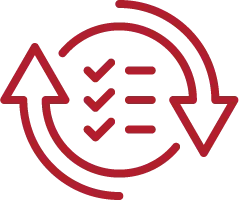 A dark red icon of a checklist inside a circular arrow, symbolizing continuous updates or recurring tasks.