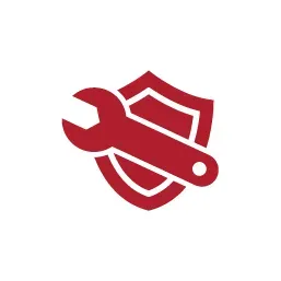 A solid red shield icon containing a stylized red wrench, representing maintenance, security, or repair services.