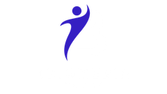 A blue silhouette of a person with their arms outstretched on a white background.