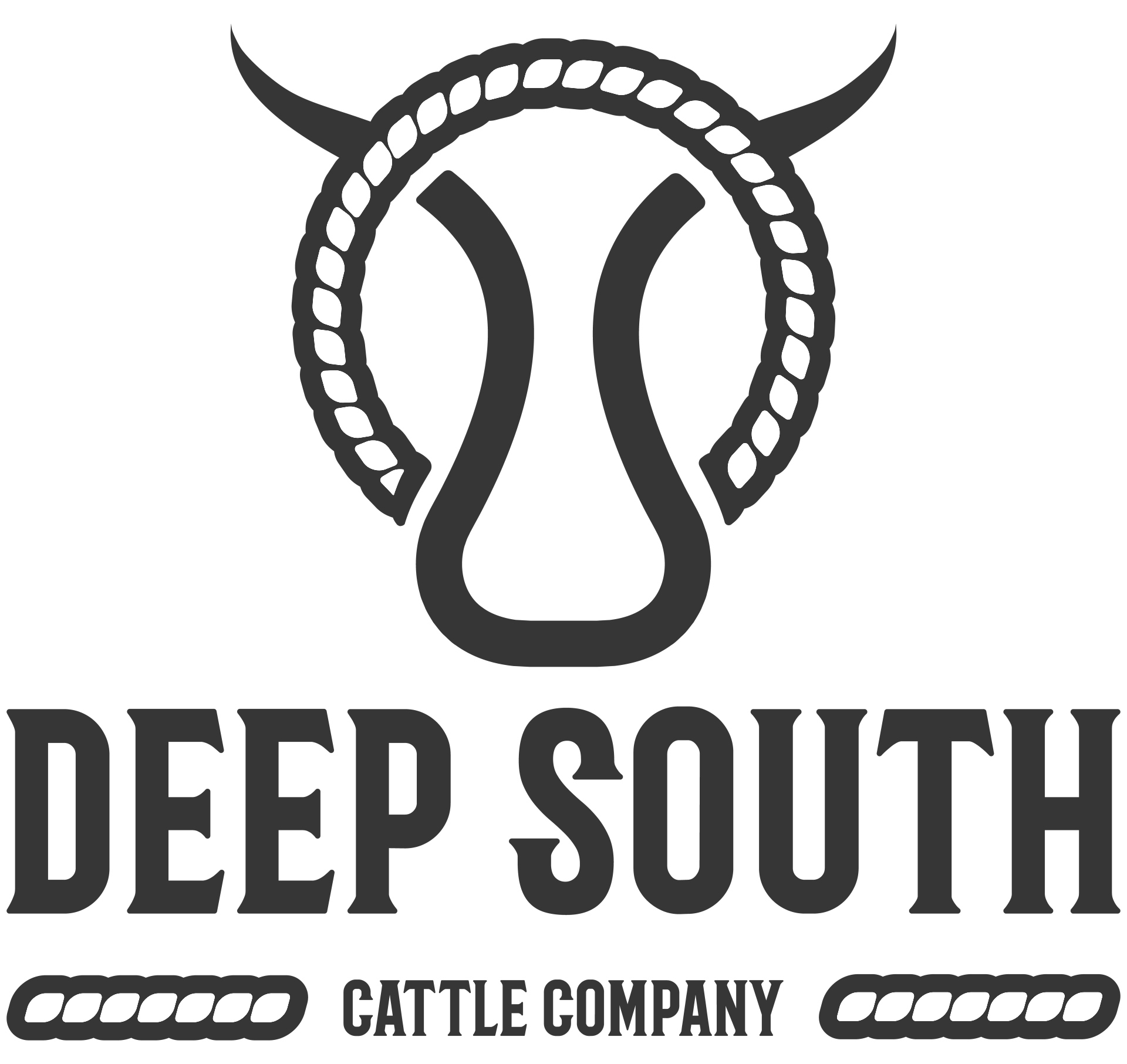 A black and white logo for deep south cattle company