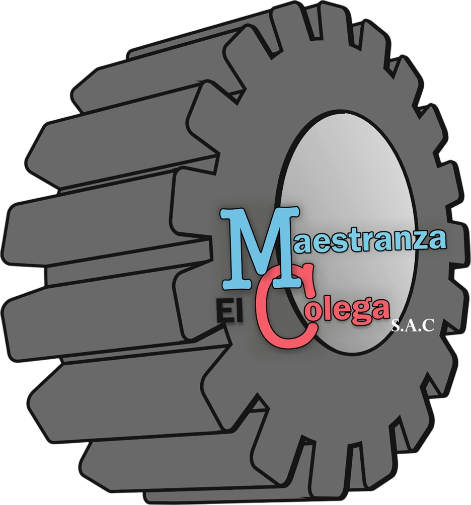 Logotipo de engranaje gris con texto azul y rojo “Maestranza El Colega” sobre un fondo claro.