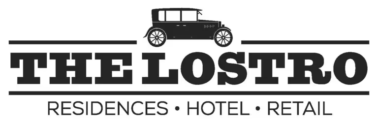 A black and white logo for the lostro residences hotel retail