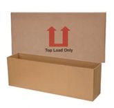 A cardboard box with a red arrow on it that says `` too load only ''.