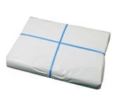 A piece of white paper with a blue ribbon tied around it.