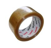A roll of brown packing tape on a white background.