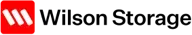 The wilson storage logo is a red square with the words wilson storage on it.