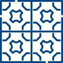 Blue and white tiled geometric pattern in a 2x2 grid