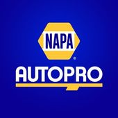 NAPA logo: blue letters on a yellow hexagonal background with white border