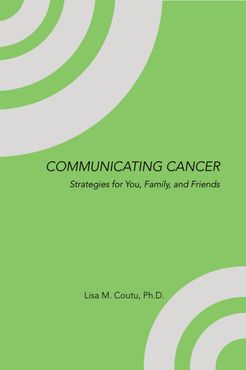 Book cover titled “Communicating Cancer” on a green background with white curved corner accents.