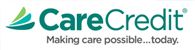 CareCredit logo, green text and abstract design, tagline 