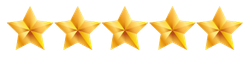 Five gold-colored, five-pointed stars arranged in a horizontal row.