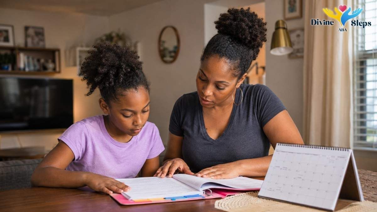 caregiver-and-child-reviewing-weekly-plan-at-home