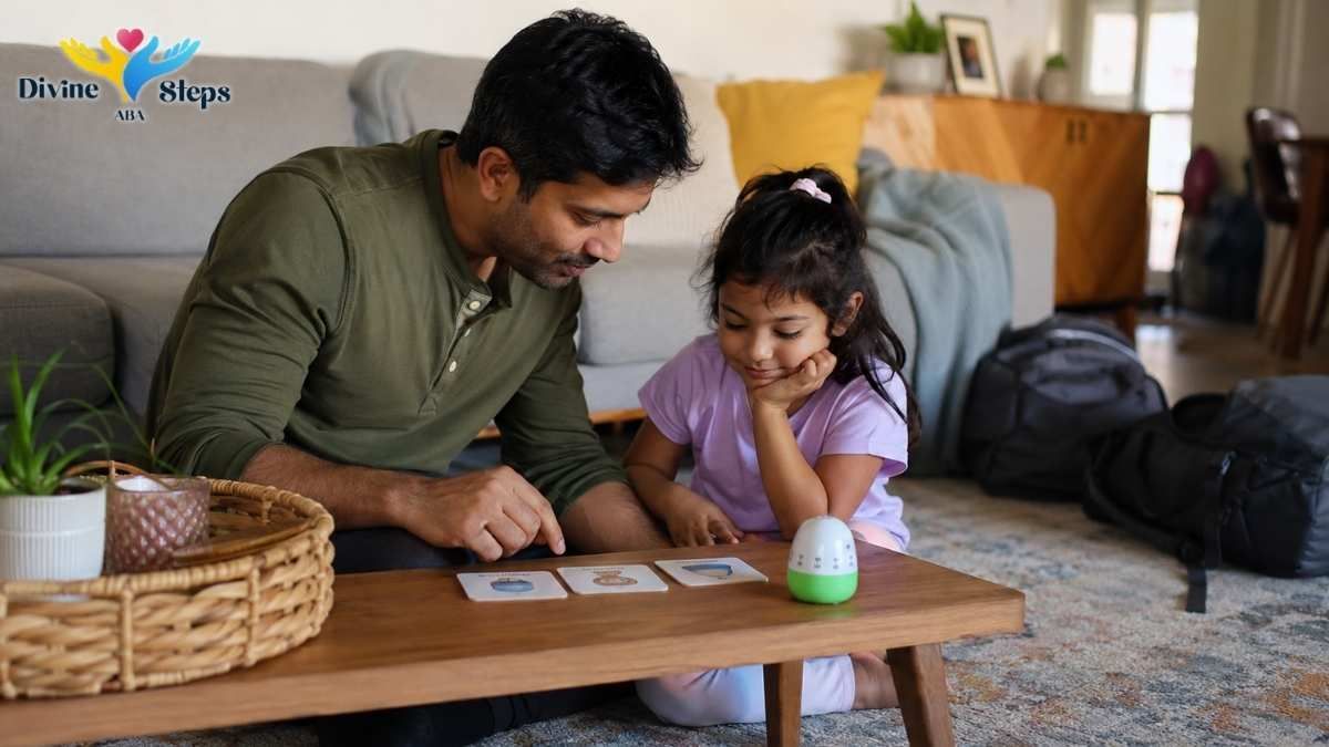 father-and-daughter-using-picture-cards-and-timer-at-home