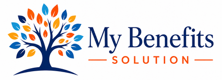 My Benefits Solution logo with stylized blue tree and orange leaves beside blue and orange text