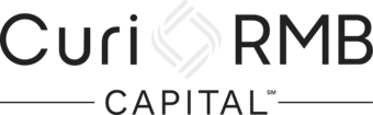 A black and white logo for curi rmb capital