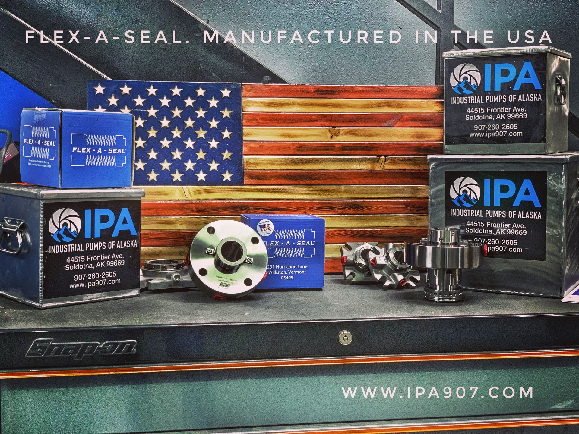 A display of flex-a-seal manufactured in the usa