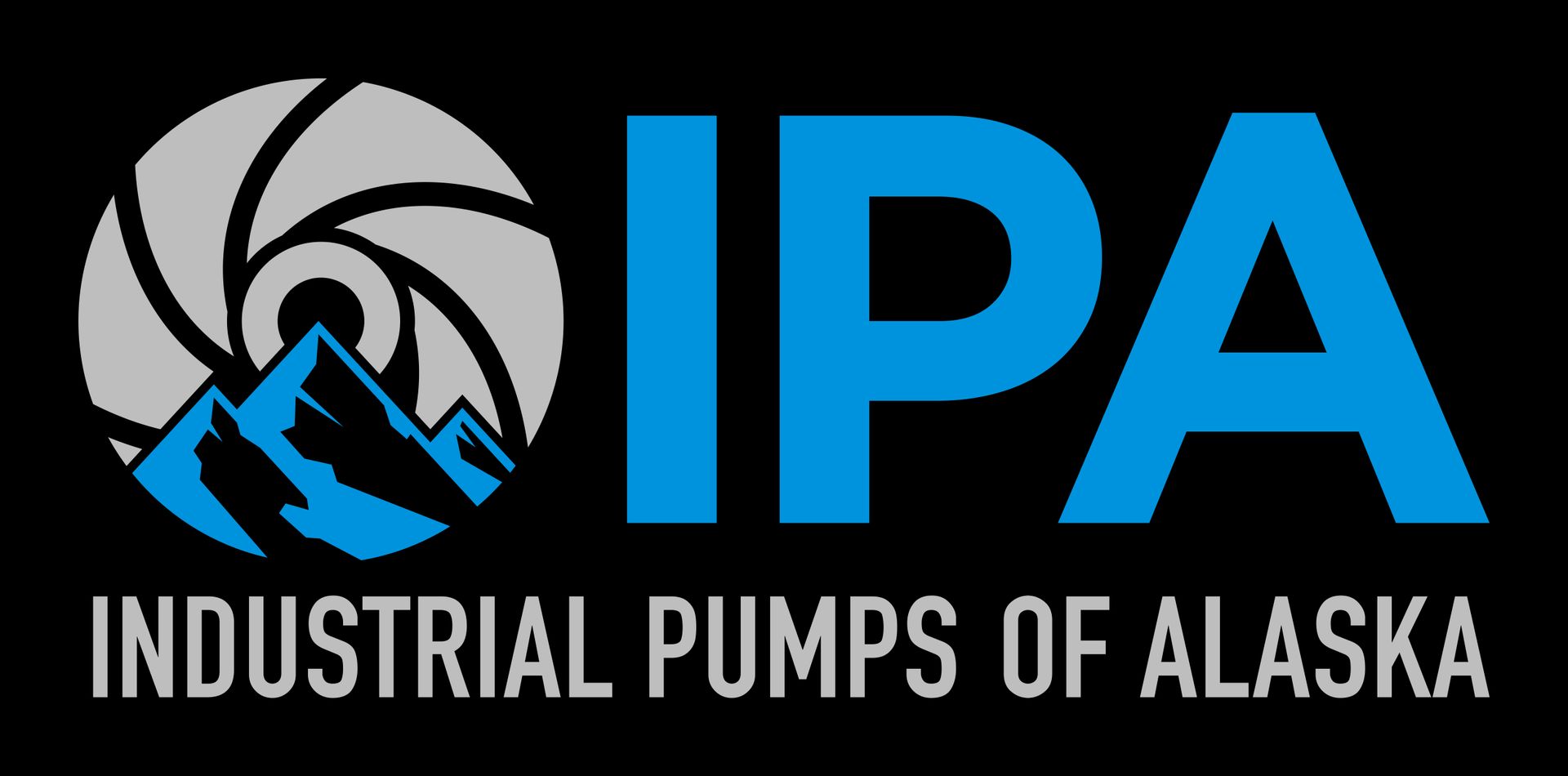 The logo for industrial pumps of alaska is blue and white