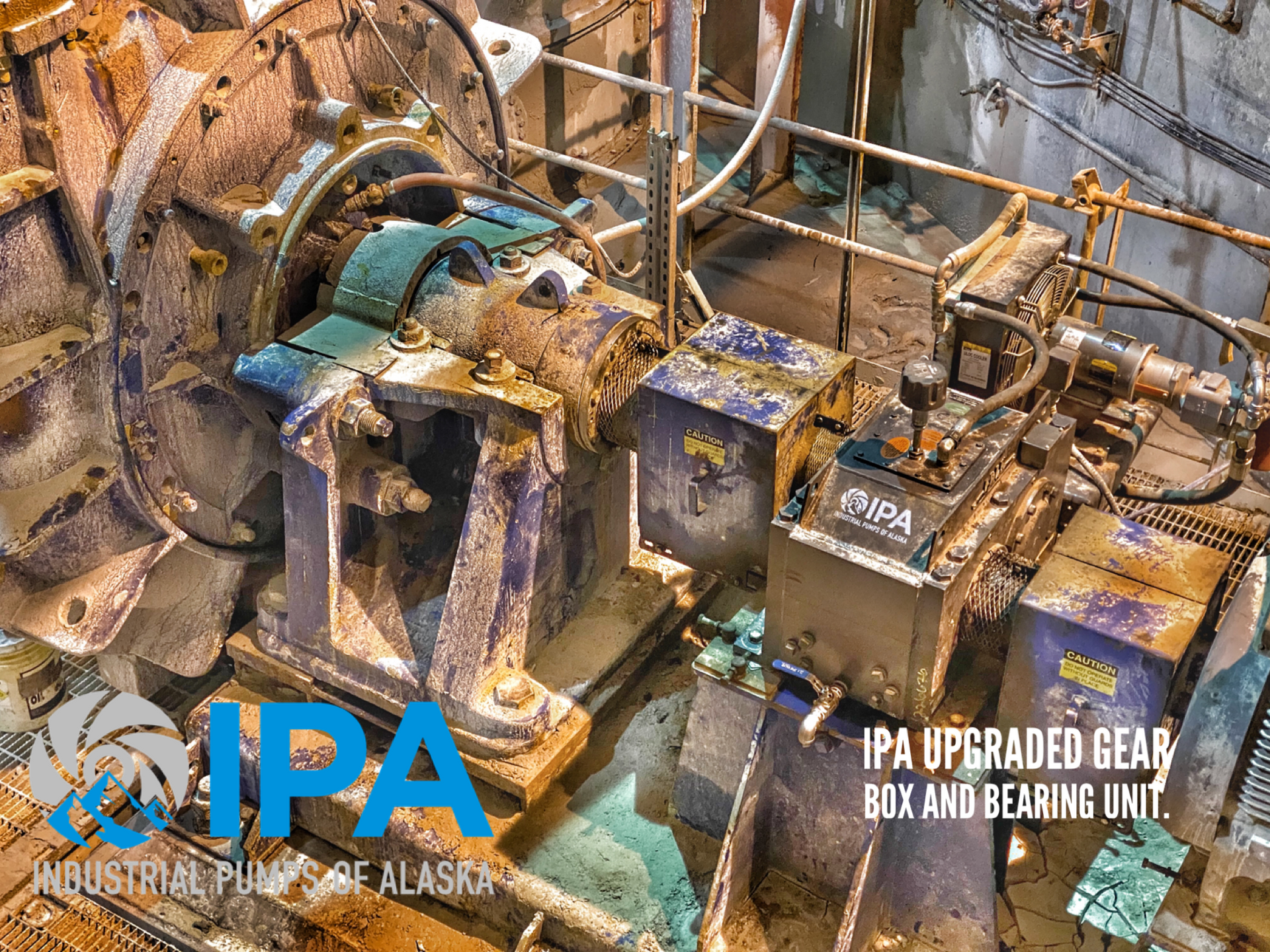 A picture of a machine with the words ipa upgraded gear box and bearing unit.