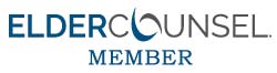 The logo for eldercounsel member is blue and white.