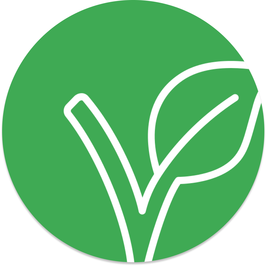 Cercle vert avec un contour blanc représentant une pousse et une feuille ; représente un régime végétalien ou à base de plantes.