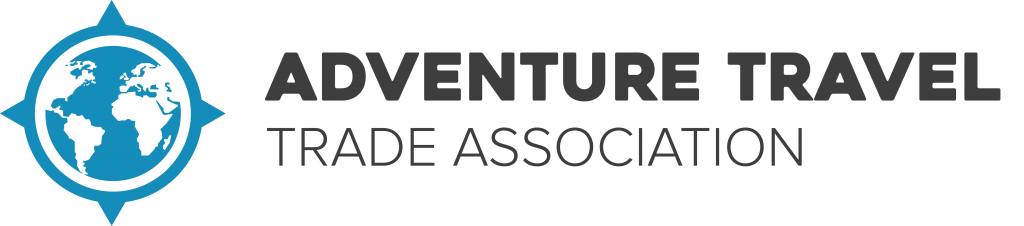 Adventure Travel Trade Association logo with blue globe icon and gray text