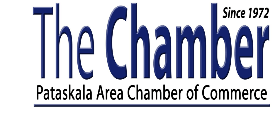 Logo for The Chamber, Pataskala Area Chamber of Commerce, blue text on white background,