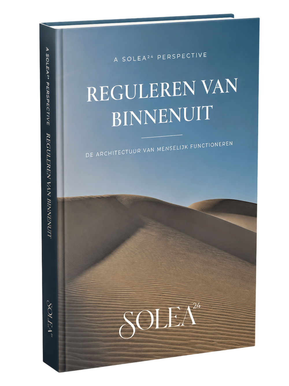 Boekomslag met zandduinen en de titel “Reguleren van Binnenuit” van Solea