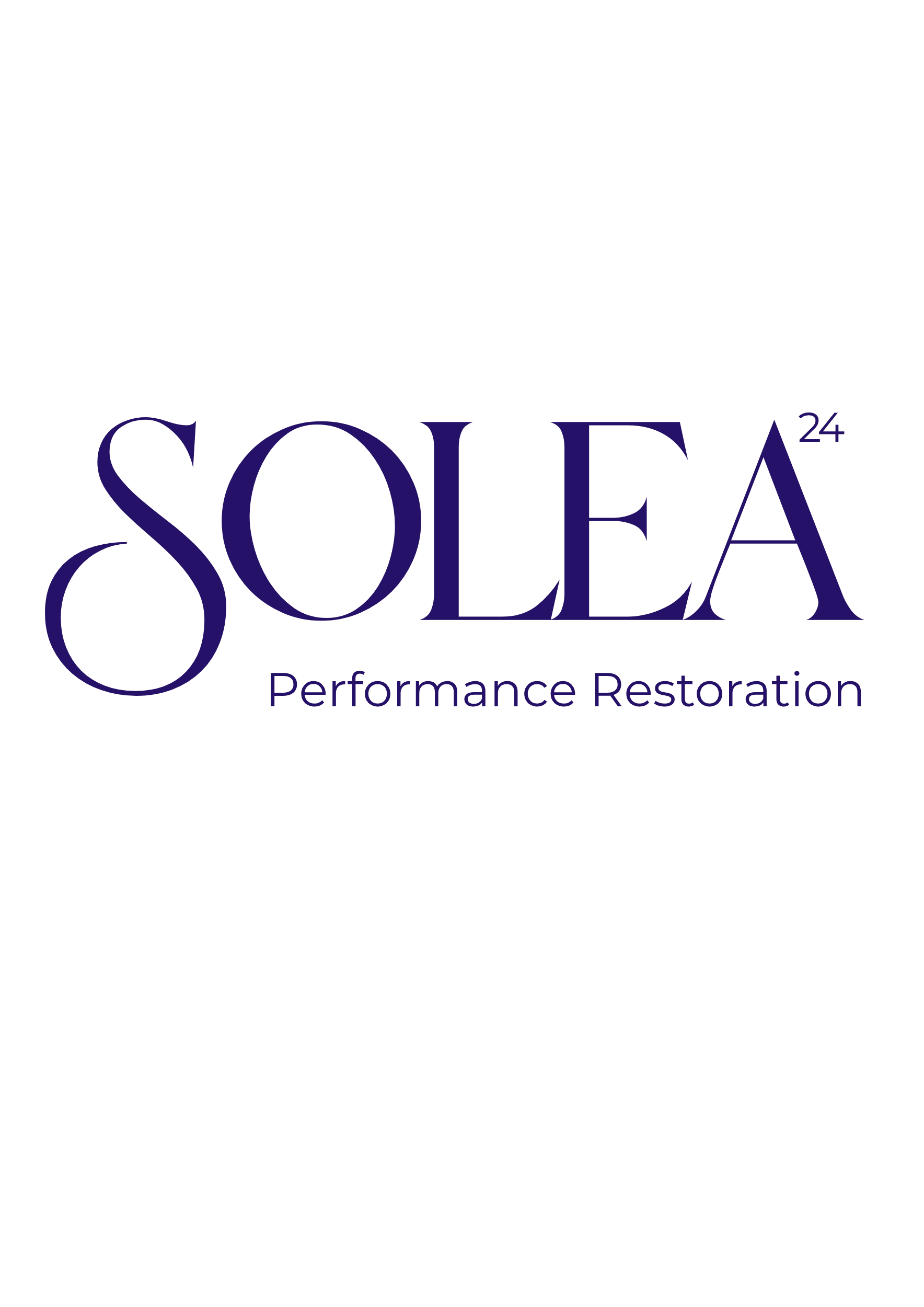 Het SOLEA 24-logo in donkerpaars met de slogan