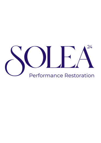 Het SOLEA 24-logo in donkerpaars met de slogan 