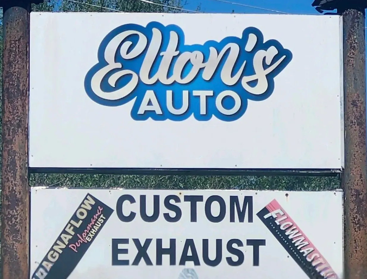 Sign outside of our shop with our logo in Bloomingdale, GA | Elton's Auto