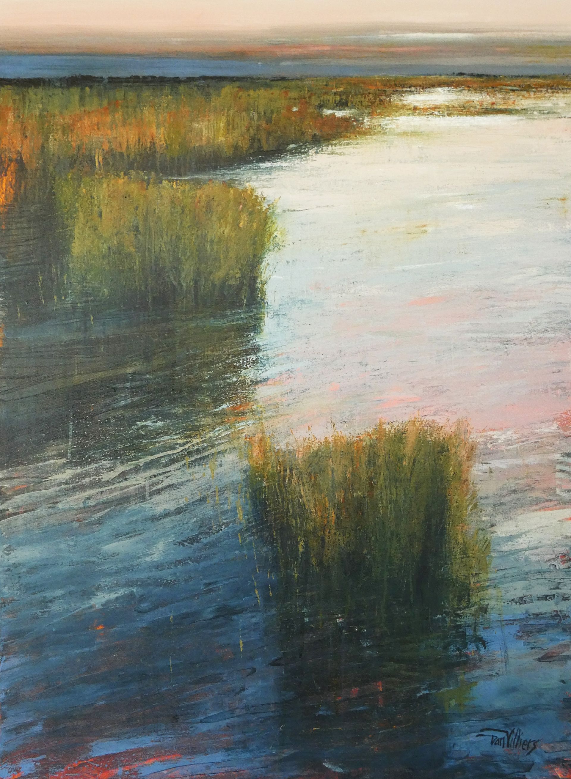 Acrylic painting by Dan Villiers of tidal estuary