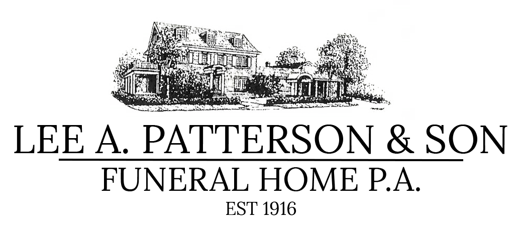 The logo for lee a. patterson & son funeral home pa