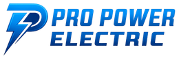 Logo for Pro Power Electric, with a blue "P" incorporating a lightning bolt and company name in blue.