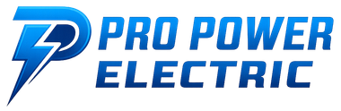 Logo for Pro Power Electric, with a blue "P" incorporating a lightning bolt and company name in blue.