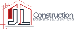 JL Construction logo with red house outline and gray text &ldquo;Extensions & Alterations&rdquo;