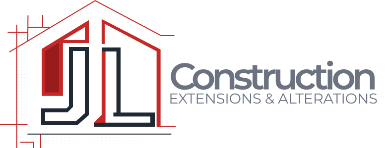 JL Construction logo with red house outline and gray text “Extensions & Alterations”