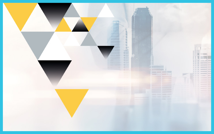 There are a lot of triangles in this picture and a city in the background.