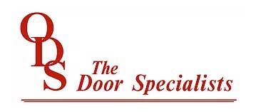 The logo for the door specialists is red and white on a white background.