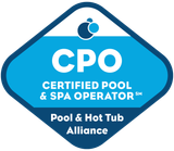 Certified Pool & Spa Operator (CPO) logo from the Pool & Hot Tub Alliance on a blue diamond background.