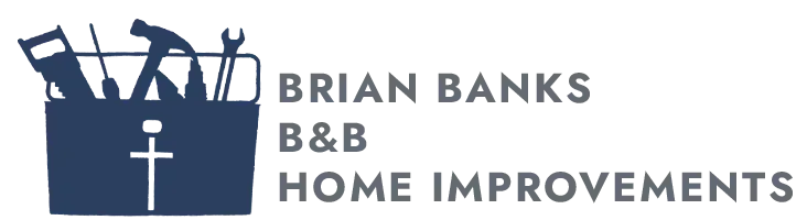 Brian Banks B&B Home Improvements logo with blue toolbox and gray text