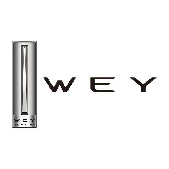 Tubo de brillo labial WEY Beauty junto al logotipo de WEY sobre un fondo blanco.