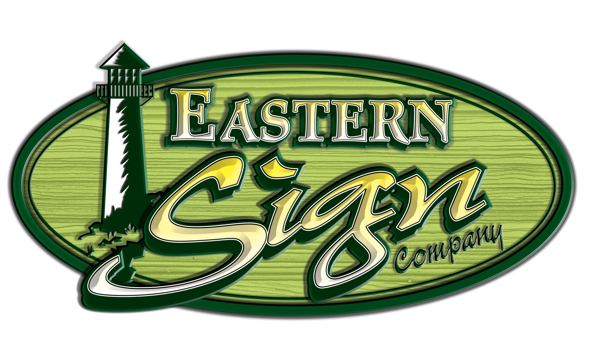 Eastern Sign Company logo: green oval frame, lighthouse, text 