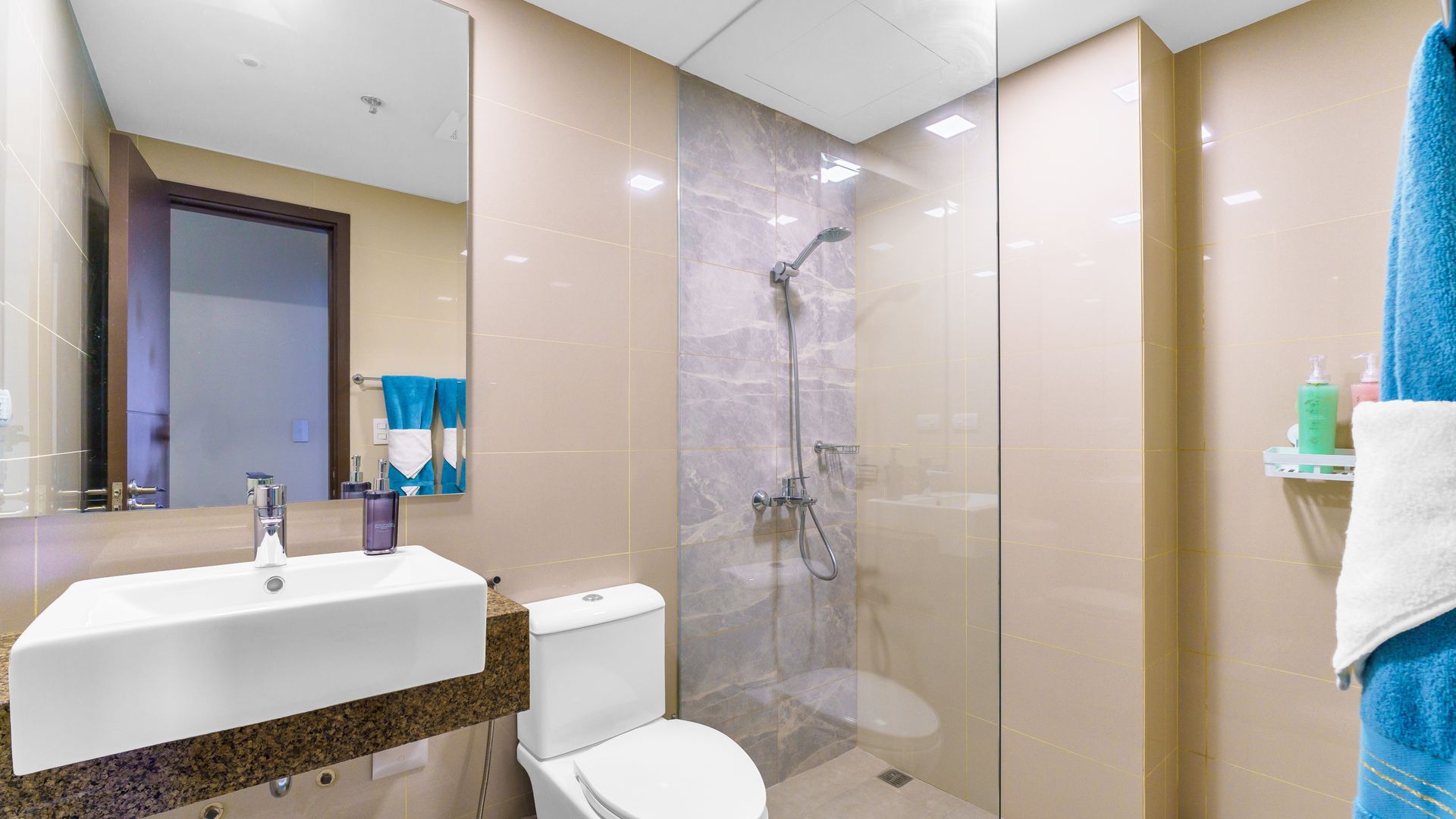 Modern white bathroom with a walkin shower