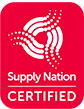 A supply nation certified logo on a red background.