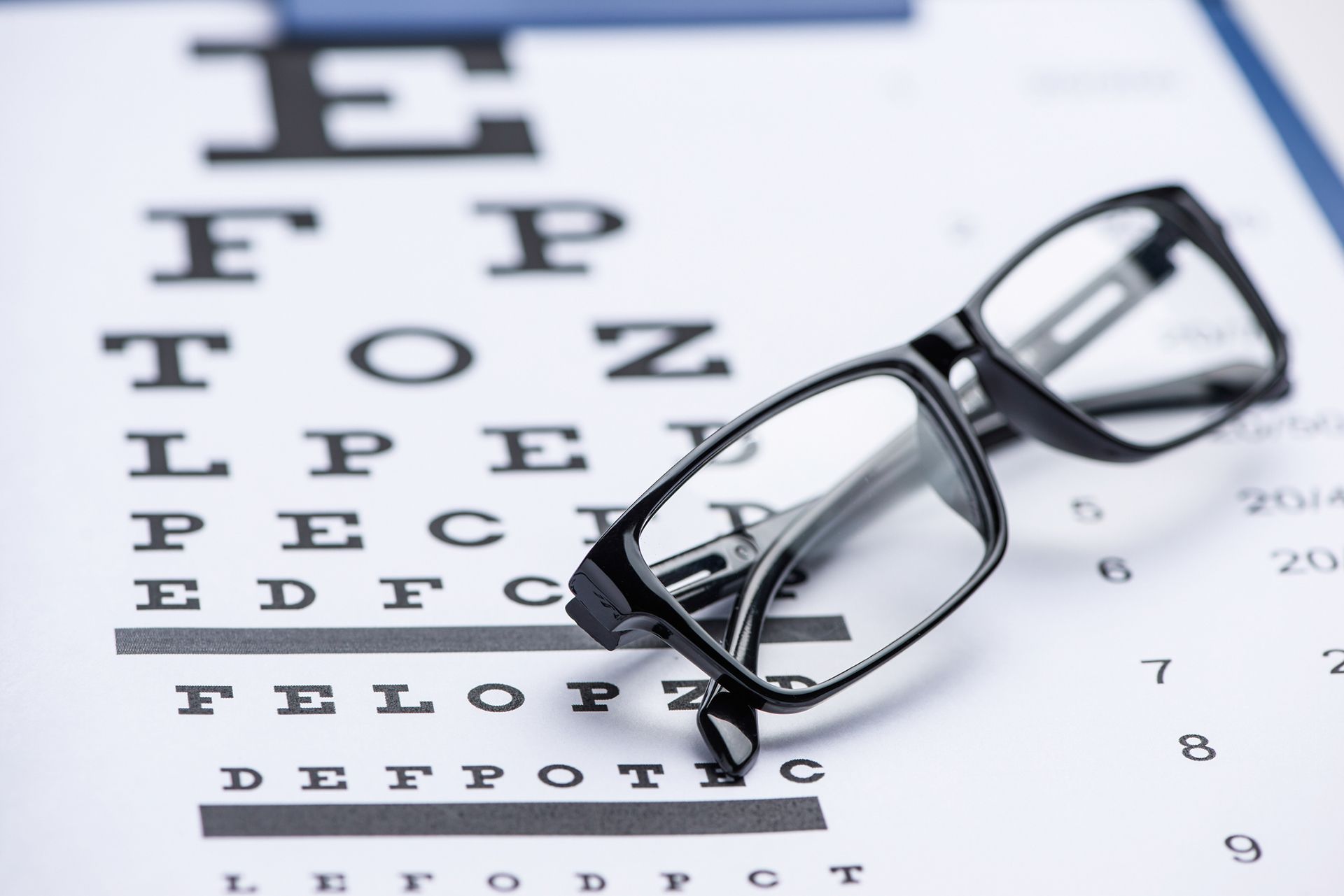 Glasses and eye exam chart